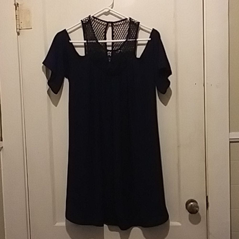 Cold shoulder navy dress
